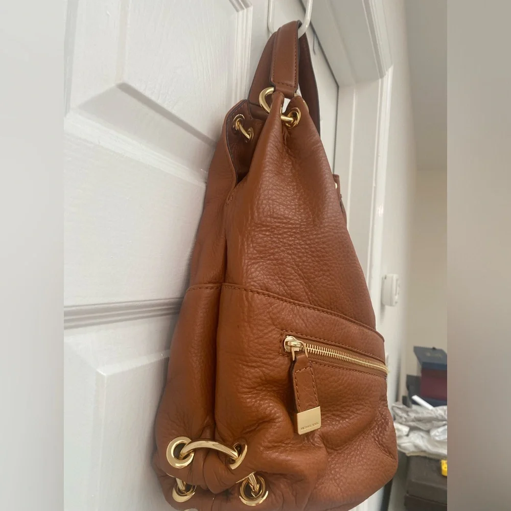 Michael Kors Brown Leather Layton Large Hobo Bag w Gold Tone Hardware
